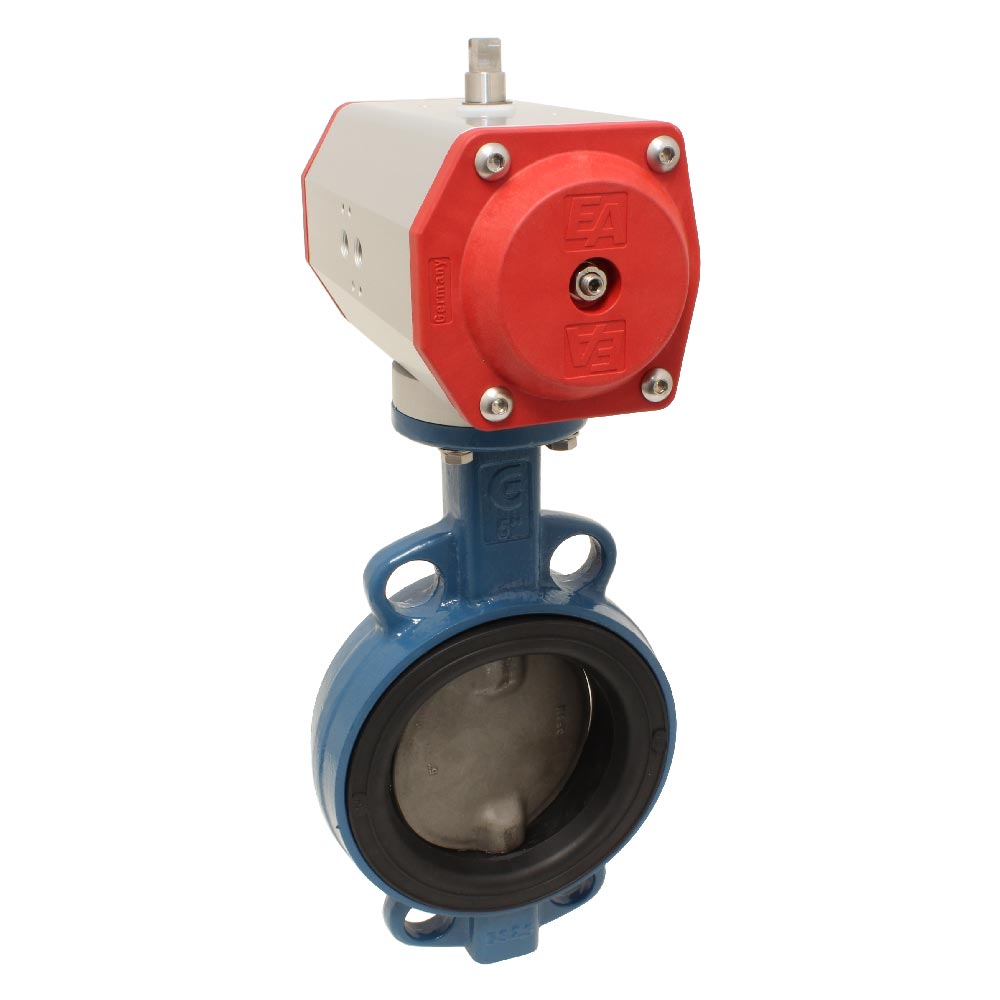 Absperrklappe-TA, DN125, mit Antrieb-ED, DW85 GGG/GGG/EPDM, doppeltwirkend Absperrklappe-TA, DN125, mit Antrieb-ED, DW85 GGG/GGG/EPDM, doppeltwirkend